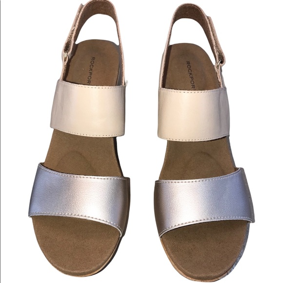 * SOLD * Rockport Nude and Silver Two-band Vivianne Leather Sandal - Size 9.5 - Picture 7 of 11